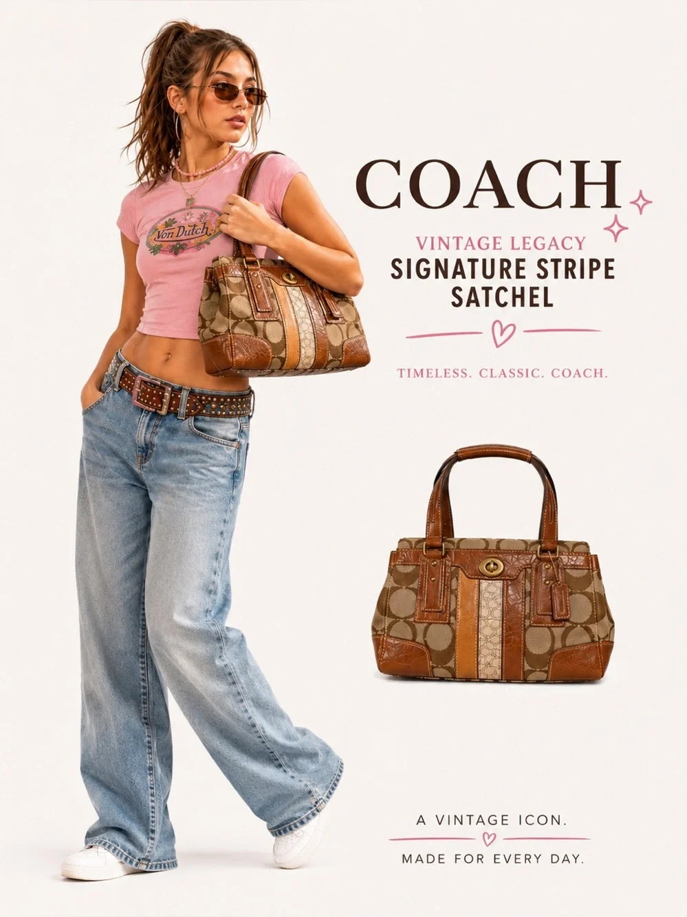 Coach Hamptons Signature Stripe Carryall  bag iconic C jacquard Y2K 2007 11071